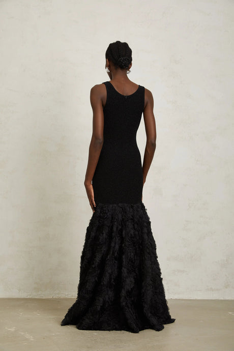 Taylor Maxi Dress Black 3D Petal Panel Mermaid