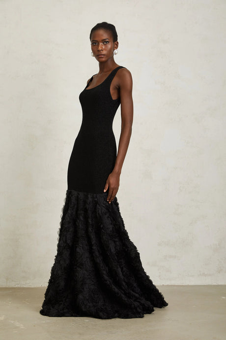 Taylor Maxi Dress Black 3D Petal Panel Mermaid