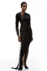 Gemma Black Floral Lace Asymmetrical Maxi Dress