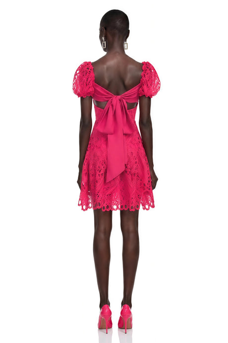 Rosaura Mini Dress Pink Eyelet Lace Puff Sleeves