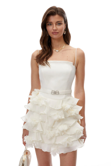 Genoveffa Mini Dress Neutral Strapless Ruffled
