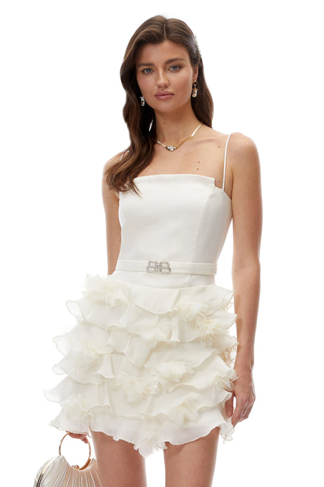 Genoveffa Mini Dress Neutral Strapless Ruffled