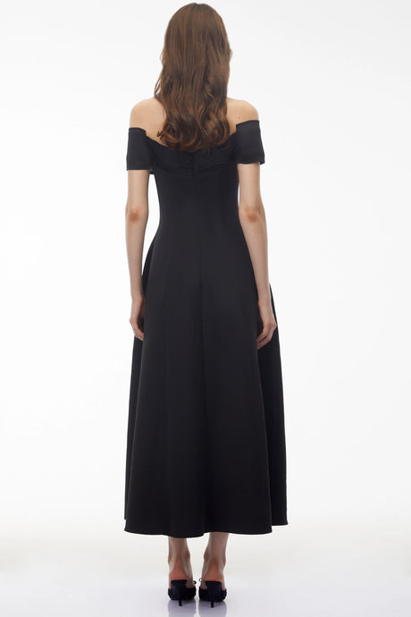 Cherish Midi Dress Black Off Shoulder Fitted