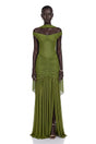 Geneviève Green Off Shoulder Ruched Maxi Dress