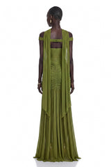Geneviève Green Off Shoulder Ruched Maxi Dress