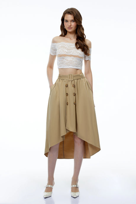 Dylan Khaki Asymmetrical Convertible Skirt