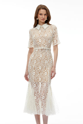 Genevieve Neutral Floral Lace Maxi Dress