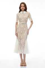 Genevieve Neutral Floral Lace Maxi Dress