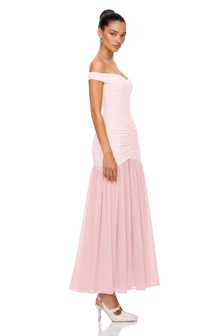 Daria Maxi Dress Pink Off Shoulder Ruched