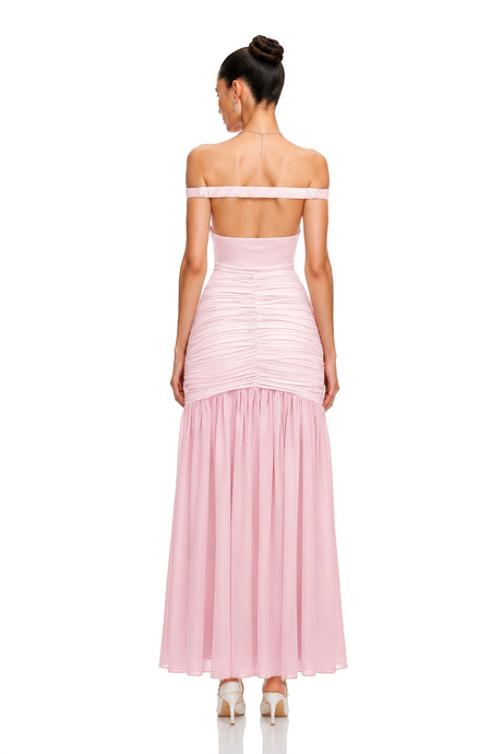 Daria Maxi Dress Pink Off Shoulder Ruched