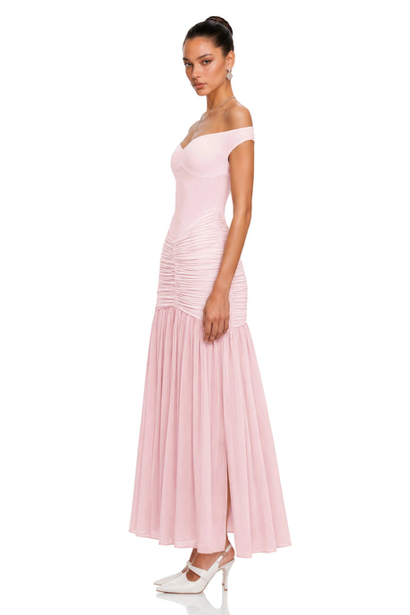 Daria Maxi Dress Pink Off Shoulder Ruched