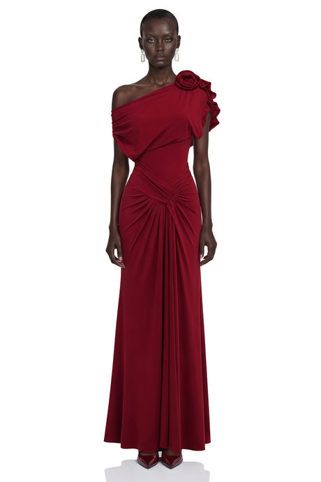 Everleigh Maxi Dress Red One Shoulder Ruched