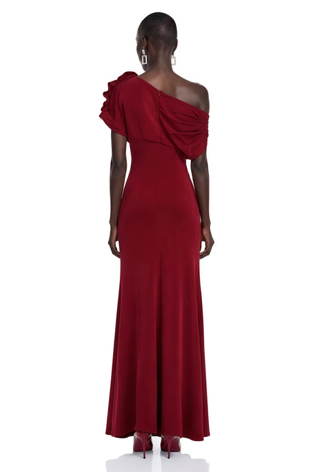 Everleigh Maxi Dress Red One Shoulder Ruched