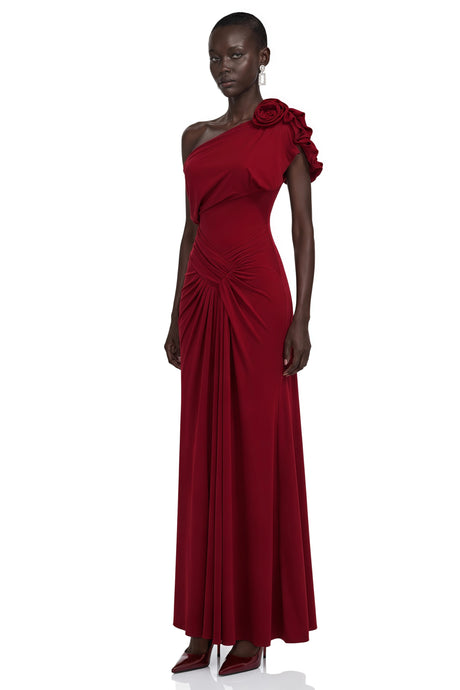 Everleigh Maxi Dress Red One Shoulder Ruched