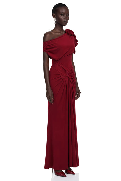 Everleigh Maxi Dress Red One Shoulder Ruched