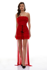 Genevieve Red Ruffled Lace Up Mini Dress