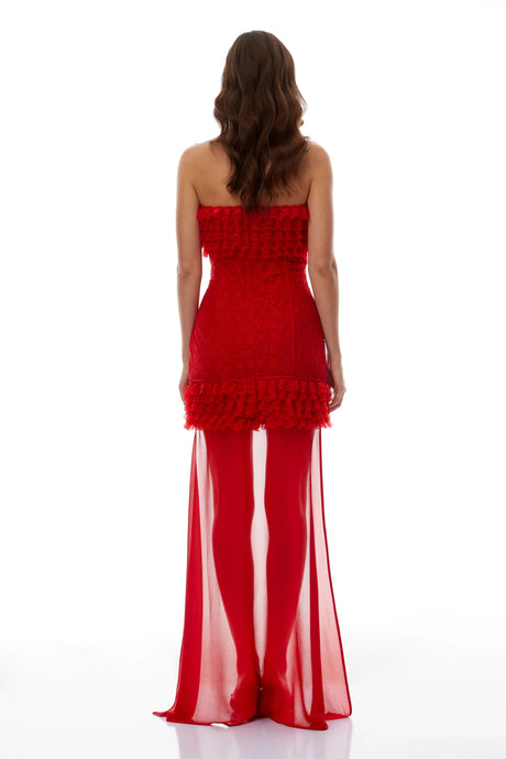 Adelaide Mini Dress Red Ruffled Lace Up