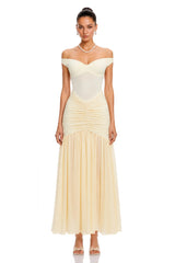 Geneviève Yellow Off Shoulder Ruched Maxi Dress