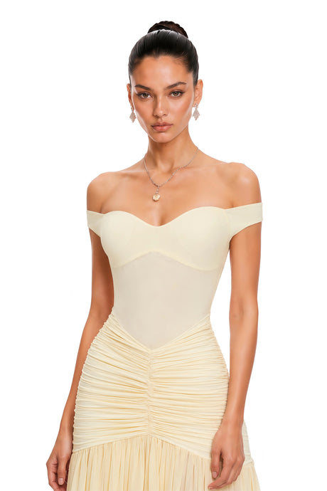 Johanna Maxi Dress Yellow Off Shoulder Ruched