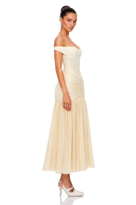 Johanna Maxi Dress Yellow Off Shoulder Ruched