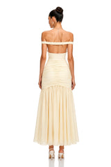 Geneviève Yellow Off Shoulder Ruched Maxi Dress
