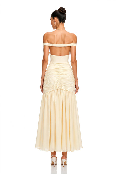 Johanna Maxi Dress Yellow Off Shoulder Ruched