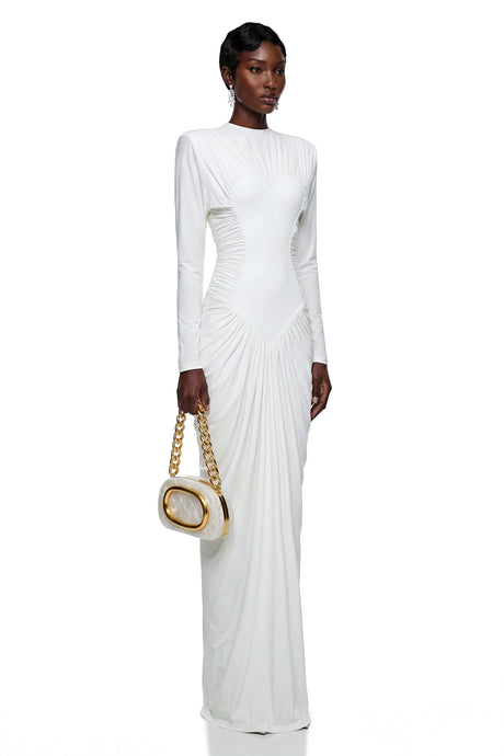 Natasha Maxi Dress White Crystal Embellished Ruched