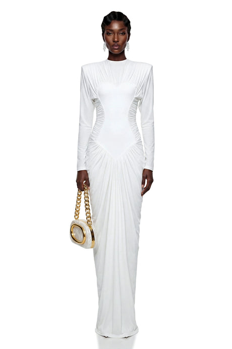 Natasha Maxi Dress White Crystal Embellished Ruched