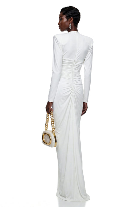 Natasha Maxi Dress White Crystal Embellished Ruched