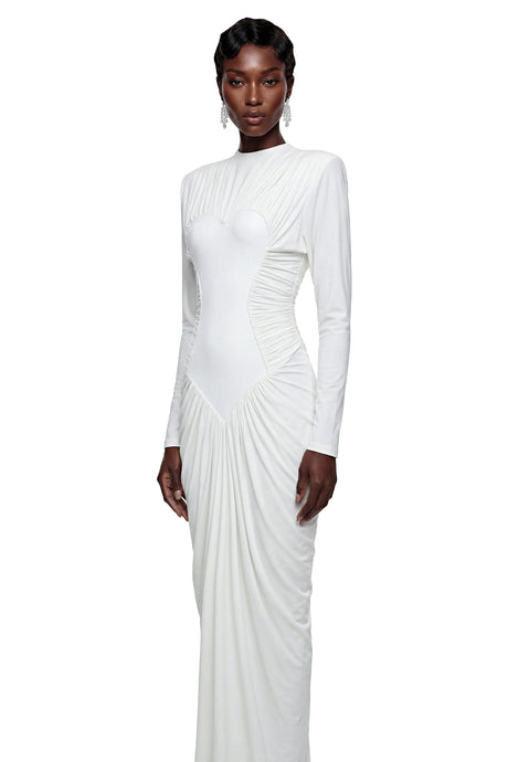 Natasha Maxi Dress White Crystal Embellished Ruched