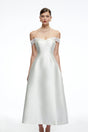Genevra White Off Shoulder ALine Midi Dress with Lace Trim