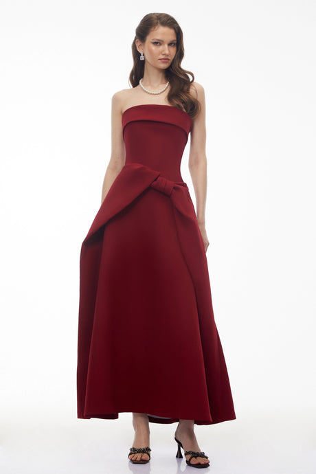 Addison Maxi Dress Burgundy Off Shoulder with Bow