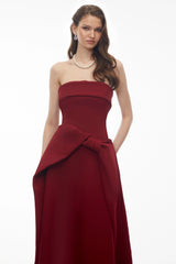 Genoveva Burgundy Off Shoulder Maxi Dress with Bow