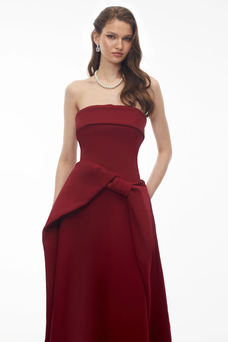Addison Maxi Dress Burgundy Off Shoulder with Bow