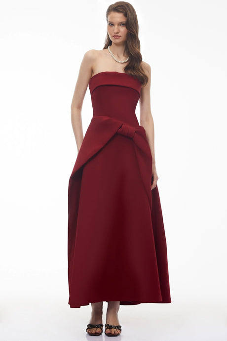 Addison Maxi Dress Burgundy Off Shoulder with Bow