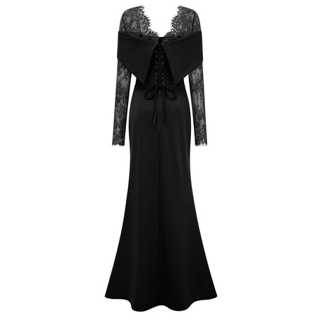 Egle Black Lace Panel Flared Maxi Gown