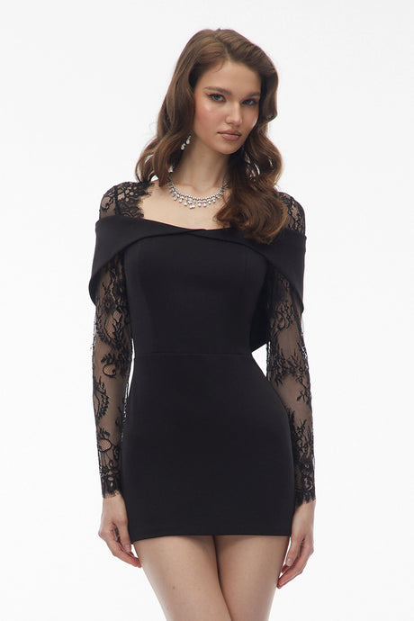 Rita Black Lace Panel Mini Gown