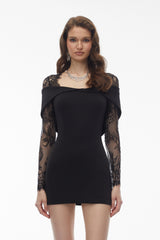 Georgiana Black Lace Panel Mini Gown