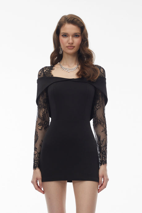 Rita Black Lace Panel Mini Gown