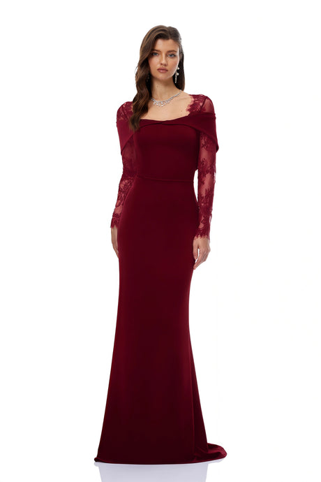 Caitlyn Burgundy Lace Panel Flared Maxi Gown