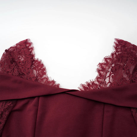 Caitlyn Burgundy Lace Panel Flared Maxi Gown