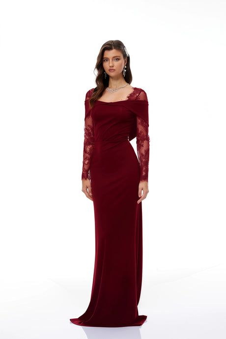 Caitlyn Burgundy Lace Panel Flared Maxi Gown