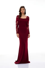Georgiana Burgundy Lace Panel Flared Maxi Gown