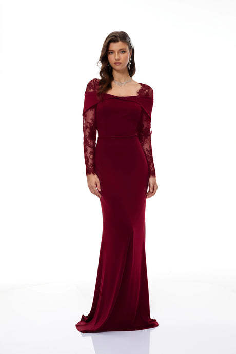 Caitlyn Burgundy Lace Panel Flared Maxi Gown