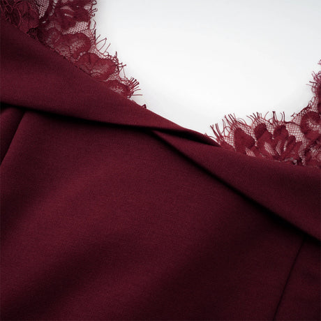 Caitlyn Burgundy Lace Panel Flared Maxi Gown