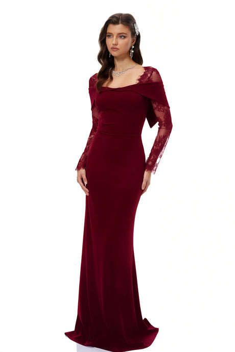 Caitlyn Burgundy Lace Panel Flared Maxi Gown