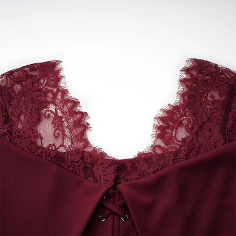 Caitlyn Burgundy Lace Panel Flared Maxi Gown