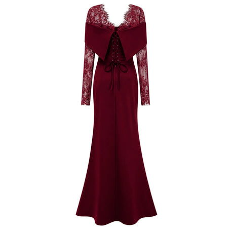 Caitlyn Burgundy Lace Panel Flared Maxi Gown
