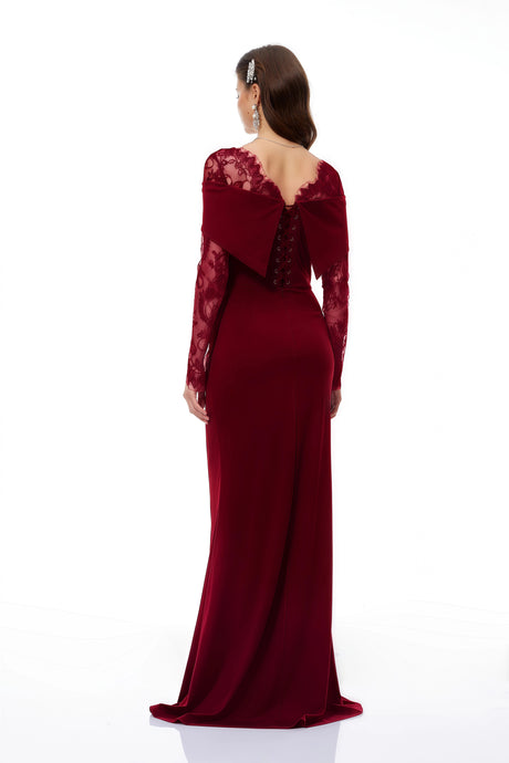 Caitlyn Burgundy Lace Panel Flared Maxi Gown