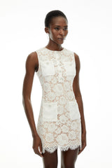 Georgiana White Sleeveless Floral Lace Mini Dress